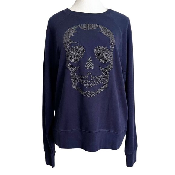 NWT ZADIG & VOLTAIRE THE UPPER SKULL STUDS SWEATSHIRT IN NAVY - XS - Picture 2 of 15
